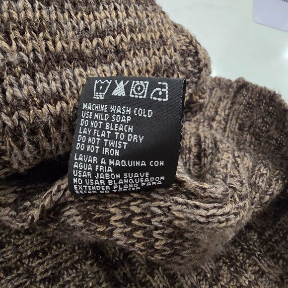 Brown Belted Cable Knit Funnel Cowl Neck Sweater Dress Womens Sz LP Short Sleeve - Picture 9 of 9